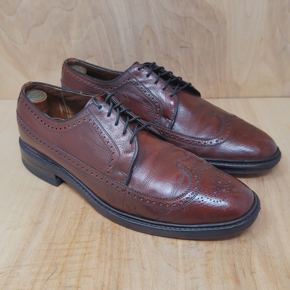 Sears Men's Oxfords Sz 9.5 D Easy Flex Wing Tip Brown Leather Vintage shoes